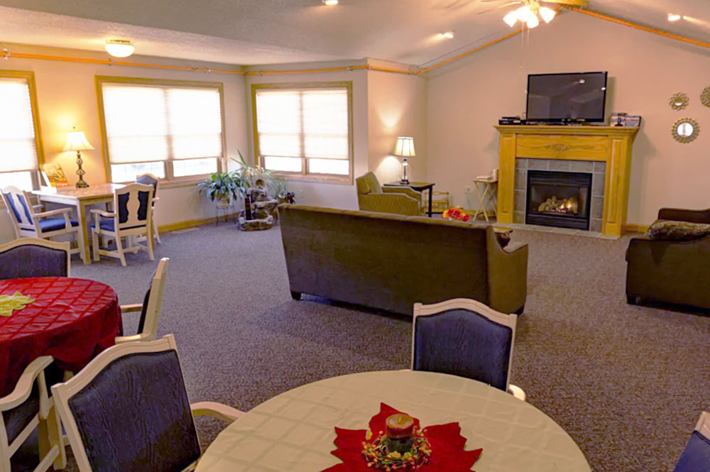 Primrose Cottages Memory Care fireside by the activity area in Aberdeen, SD