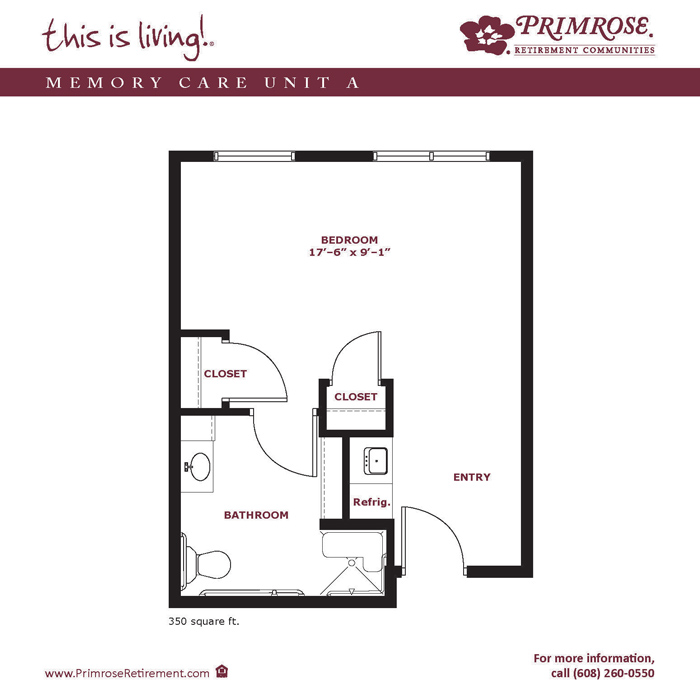 Primrose of Appleton floor plan for the Memory Care apartment with 400 sq ft