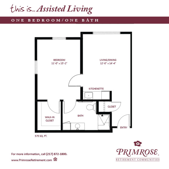 Primrose of Decatur floor plan for the one bedroom, one bath apartment with 575 sq ft