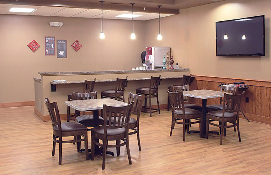 Primrose bistro with seating to relax when visiting with neighbors over a cup of coffee