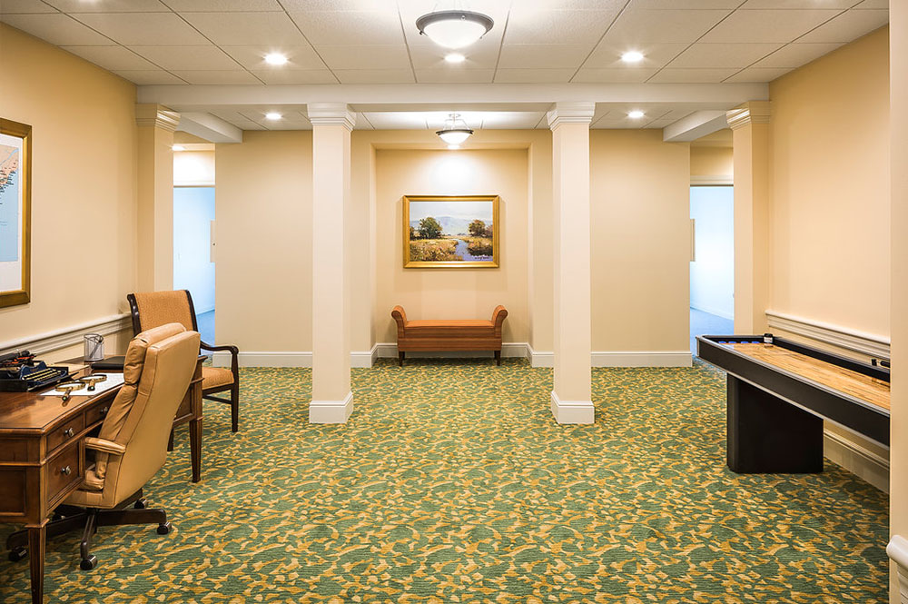 Office and shuffleboard area at the Pleasant Prairie, WI Primrose Retirement Community.
