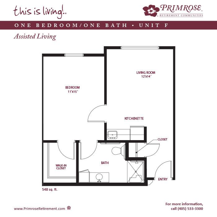 Primrose of Stillwater floor plan for the one bedroom, one bath apartment with 548 sq ft
