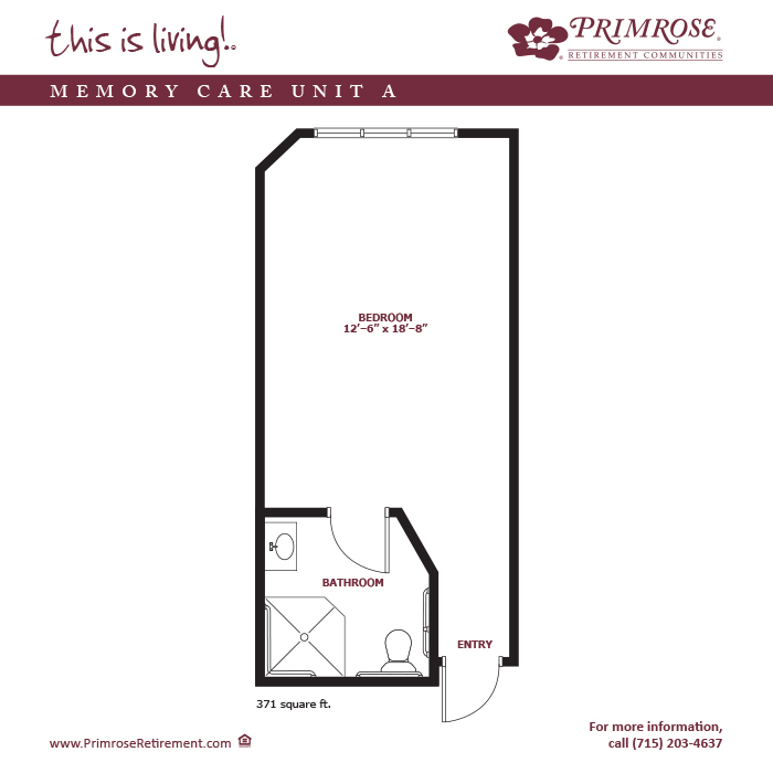 Primrose of Wausau floor plan for the one bedroom, one bath apartment with 371 sq ft