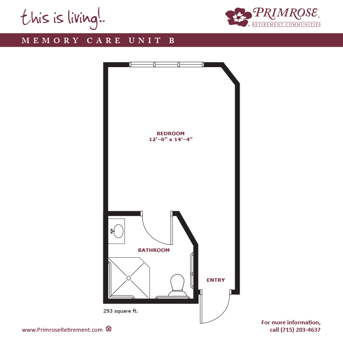 Primrose of Wausau floor plan for the one bedroom, one bath apartment with 293 sq ft
