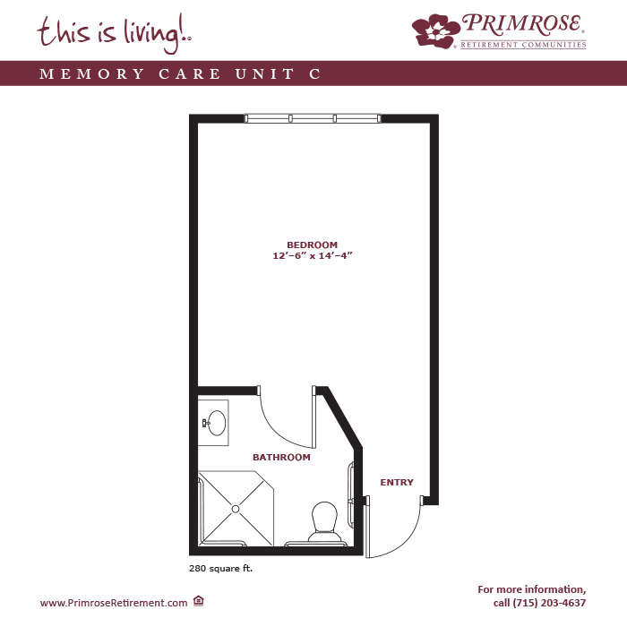 Primrose of Wausau floor plan for the one bedroom, one bath apartment with 280 sq ft